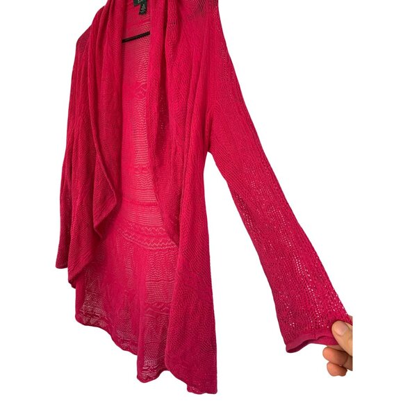 Lauren Ralph Lauren Womens Open Front Sheer Cardigan M Red RT10532 EUC - Picture 5 of 7